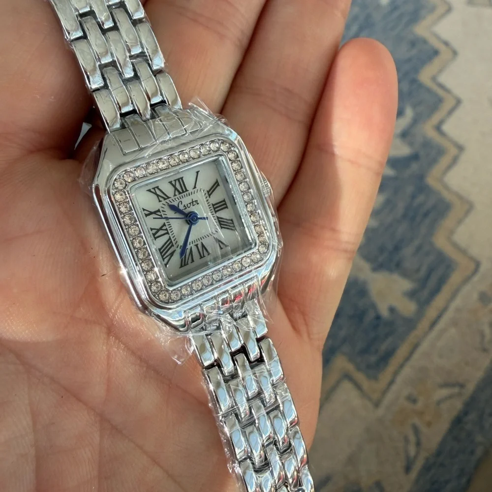 Classic Silver Stainless Steel Crystal Watch with Roman Numerals
